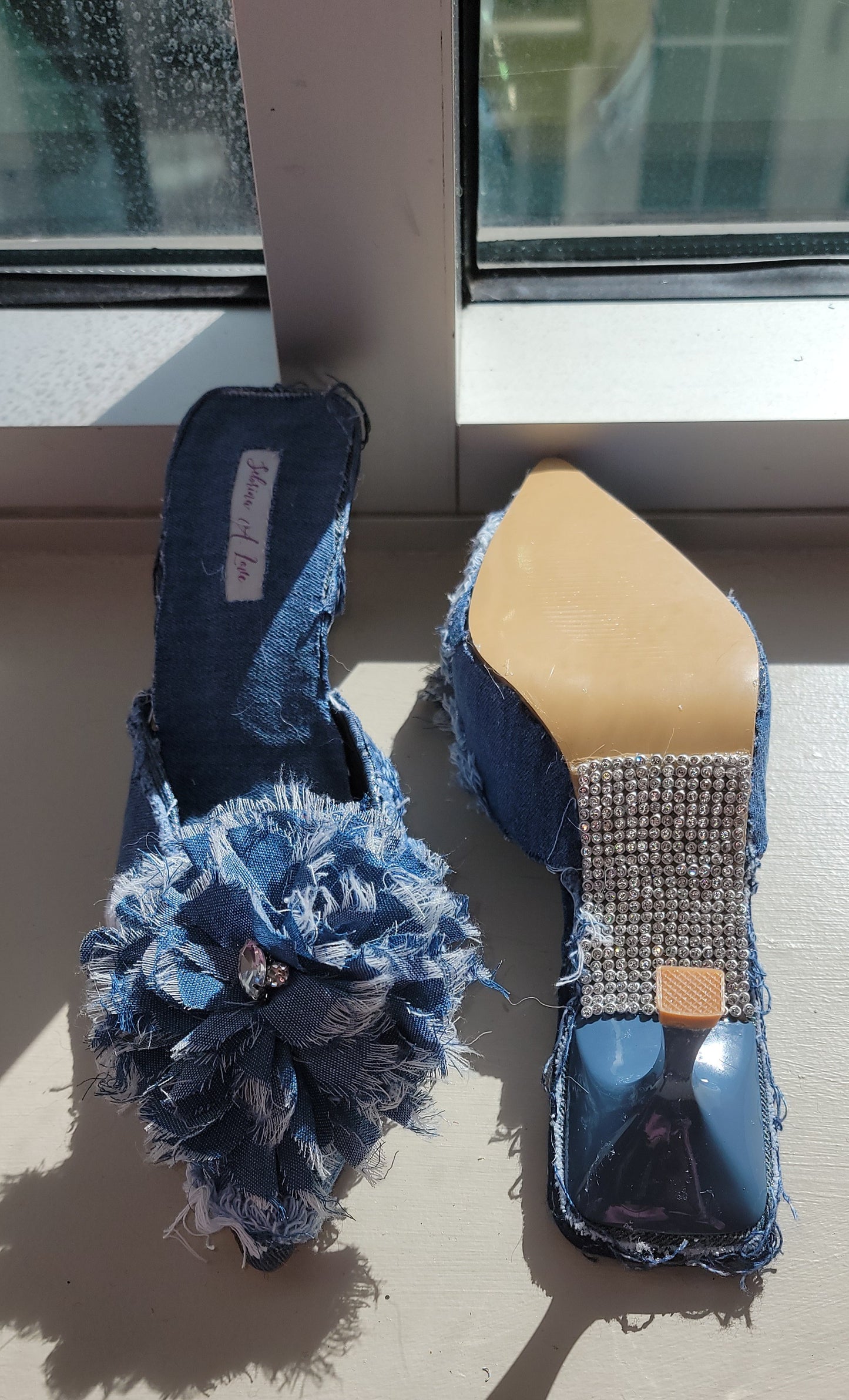 "KIMBERLY" Denim & Diamonds Crystal Mules