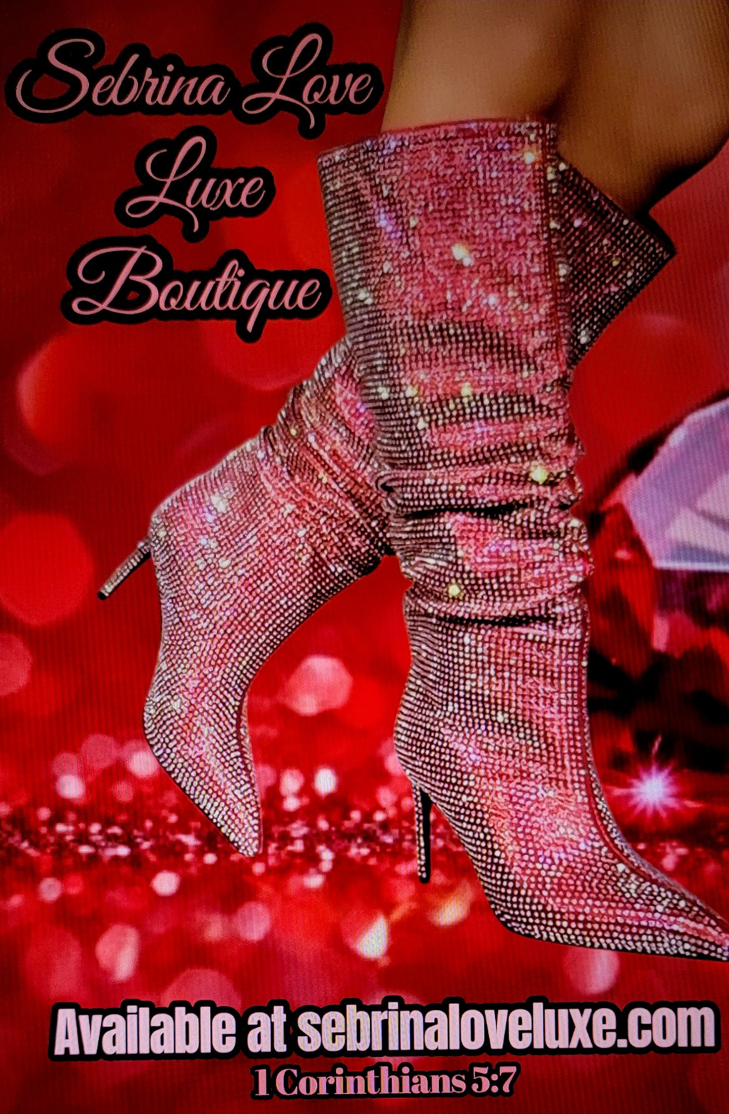 Red AB Rhinestone Crystal Diamante Knee Boots