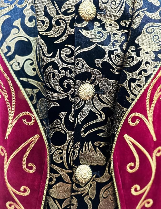 Men's Red & Gold Medieval Gothic Renaissance Victorian Inspired Steampunk Formal Tails Coat Costume
