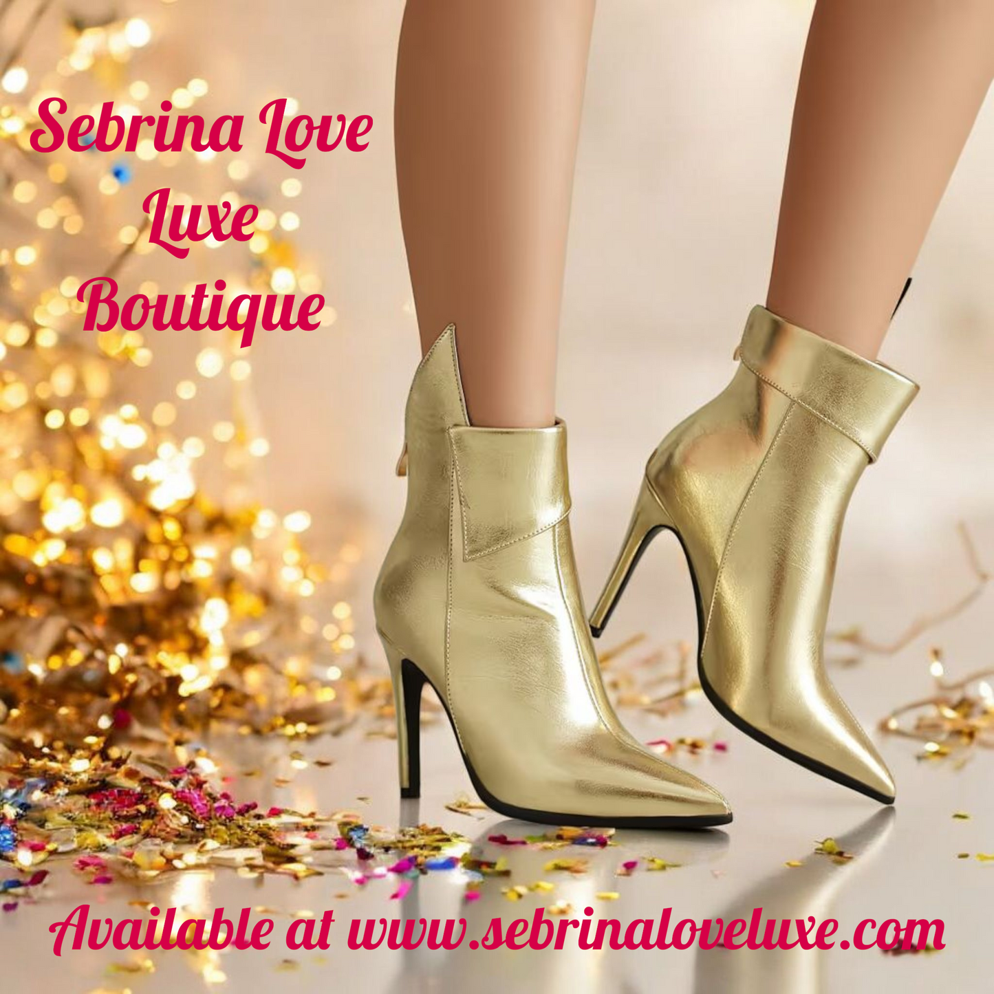 Sexy Metallic Gold Stiletto Ankle Boots