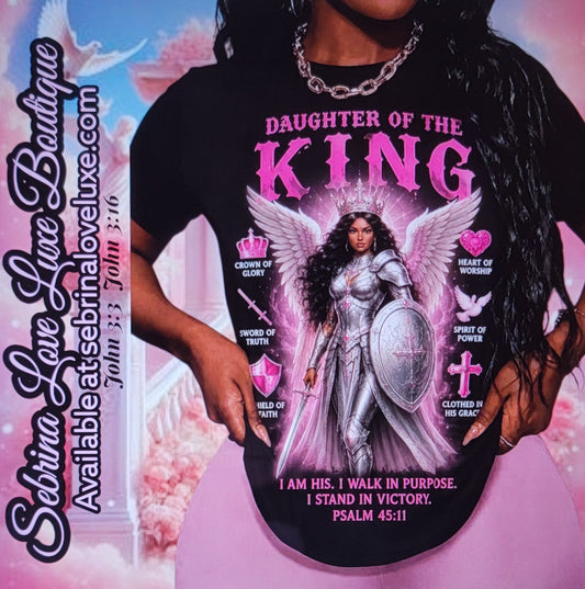 "WOMAN OF THE KING" Black & Pink Scripture Graphic T-Shirt