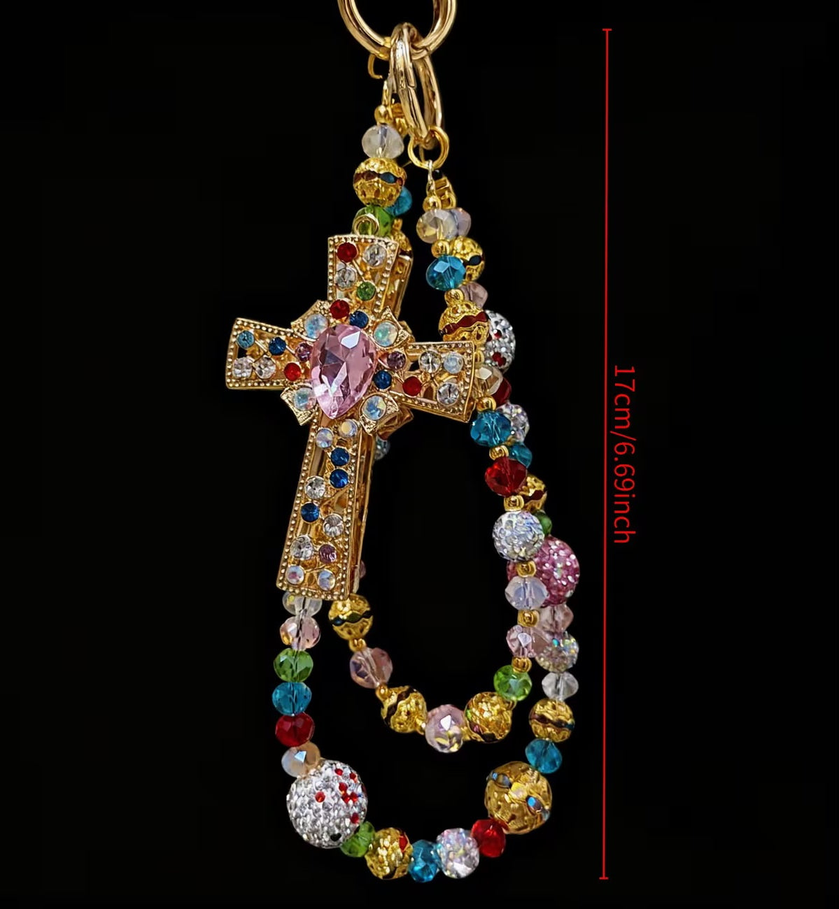 Beautiful Christian Multicolor Rainbow Rhinestone Crystal Cross Key Chain