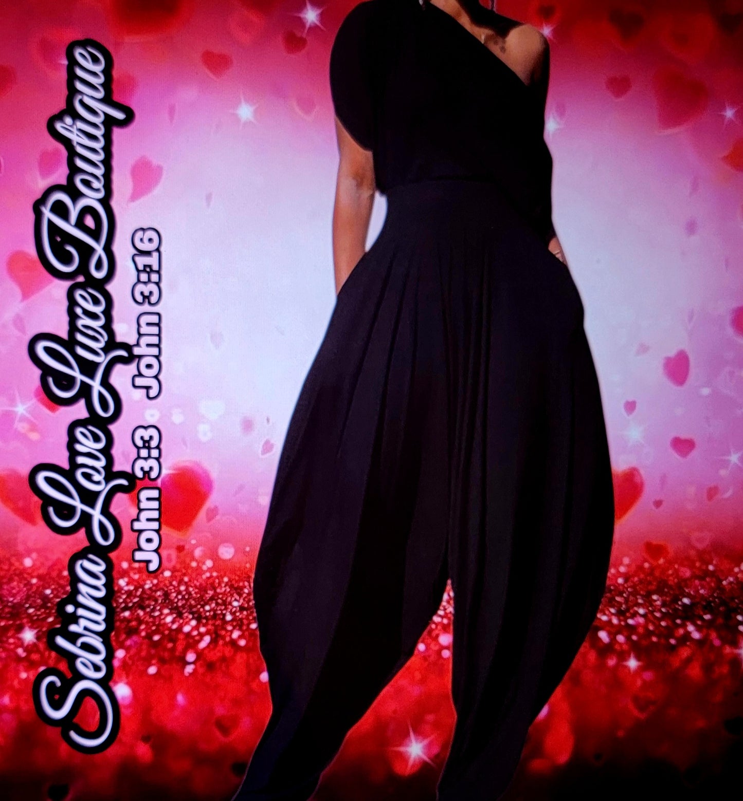 Exotic Black Off The Shoulder Top & Harem Pants Set