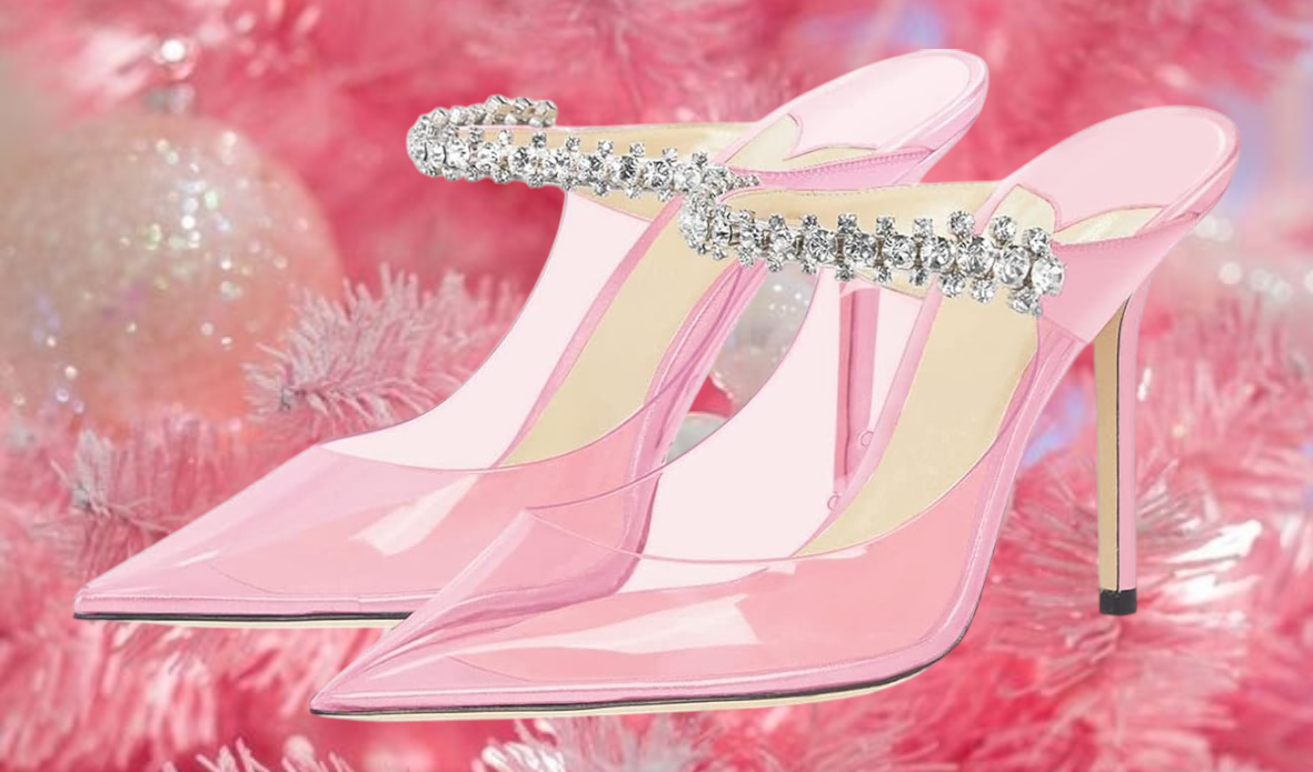 Sexy Baby Pink Clear Transparent Jewel Embellished Mule Heels