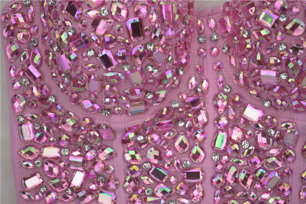Pretty & Pink Rhinestone Bejeweled Corset Top