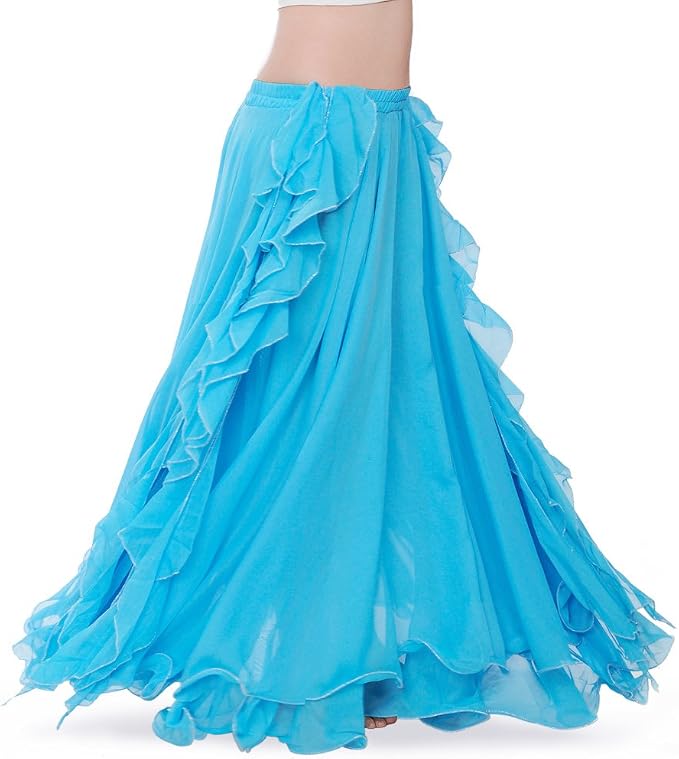 Romantic Ocean Blue Chiffon Ruffled Boho Maxi Skirt