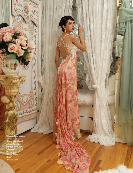 The 🌺ADRIENNE🌺 Pink & Ivory Silk Wedding Gown
