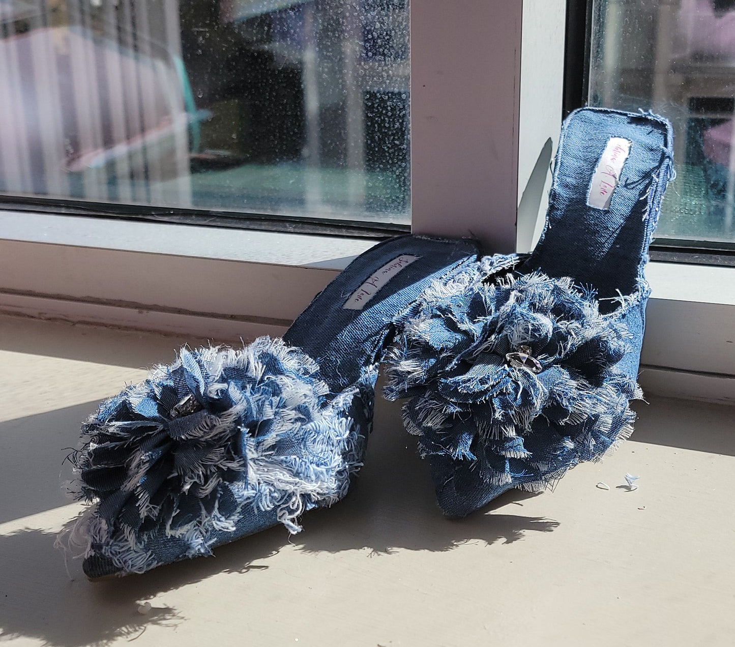 "KIMBERLY" Denim & Diamonds Crystal Mules