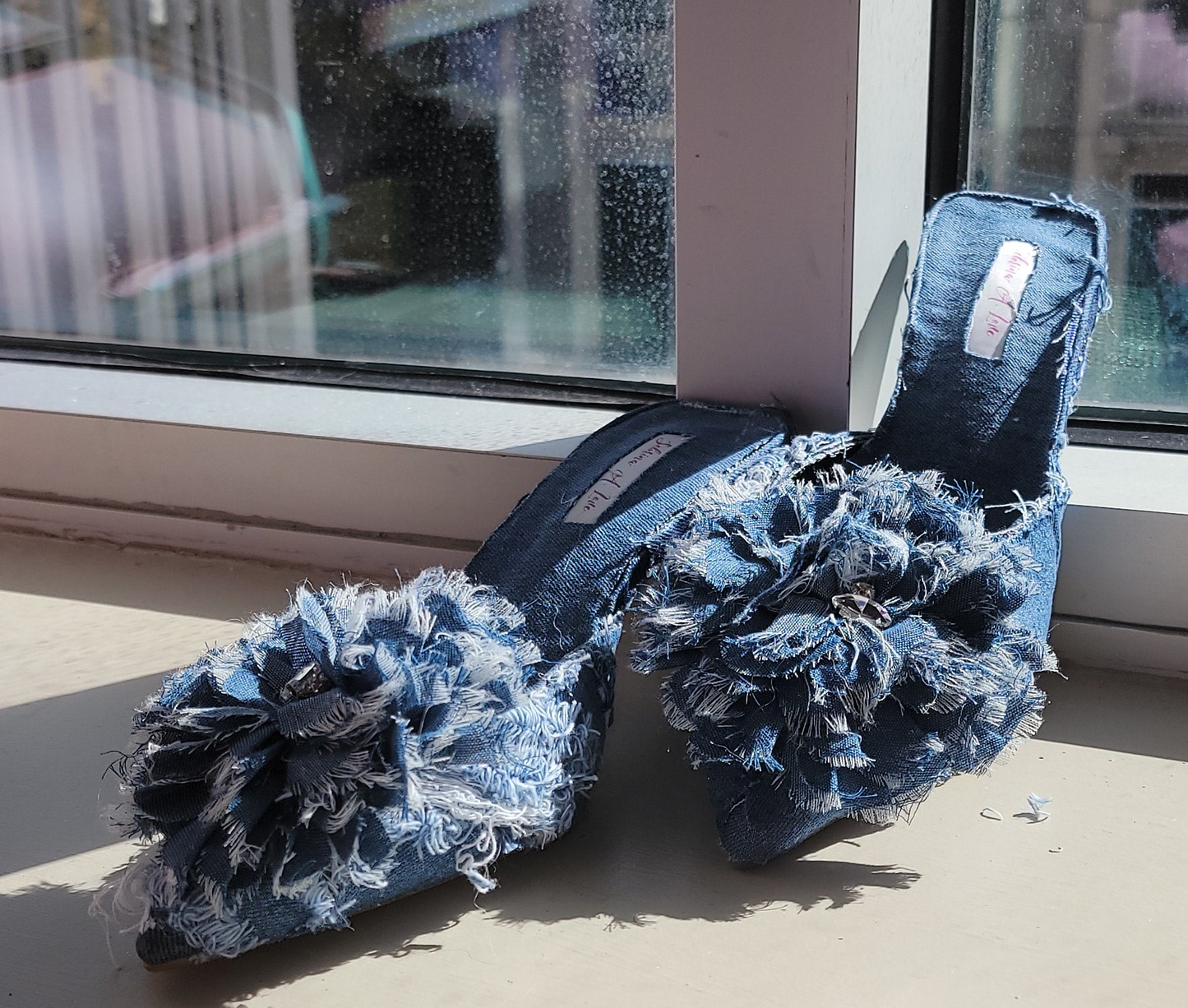 "KIMBERLY" Denim & Diamonds Crystal Mules