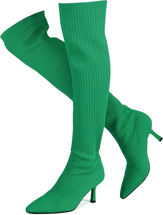 Chic Kelly Green Sweater Knit Thigh Boots