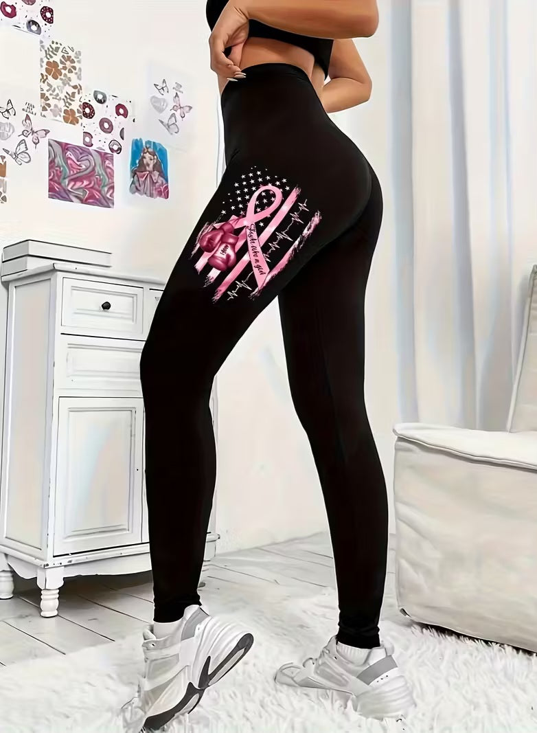 Black Breast Cancer Awareness Yoga Fitness Leggings
