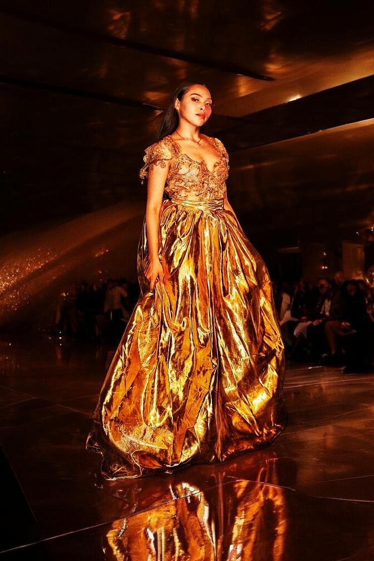 "THANIA" Custom Order Gold Lace & Lame' Wedding Gown Set