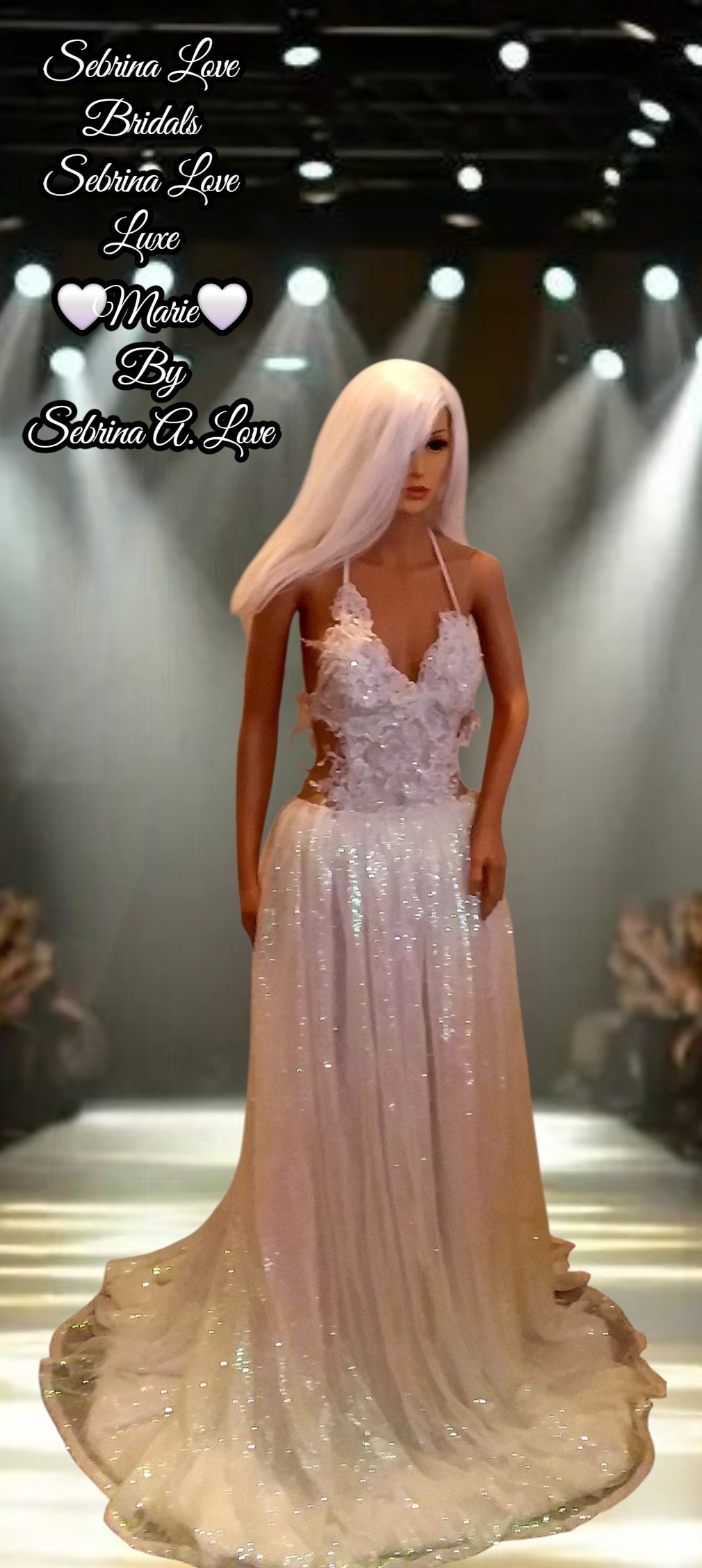 "MARIE" Iridescent White Sequined Lace Wedding Ballgown Set