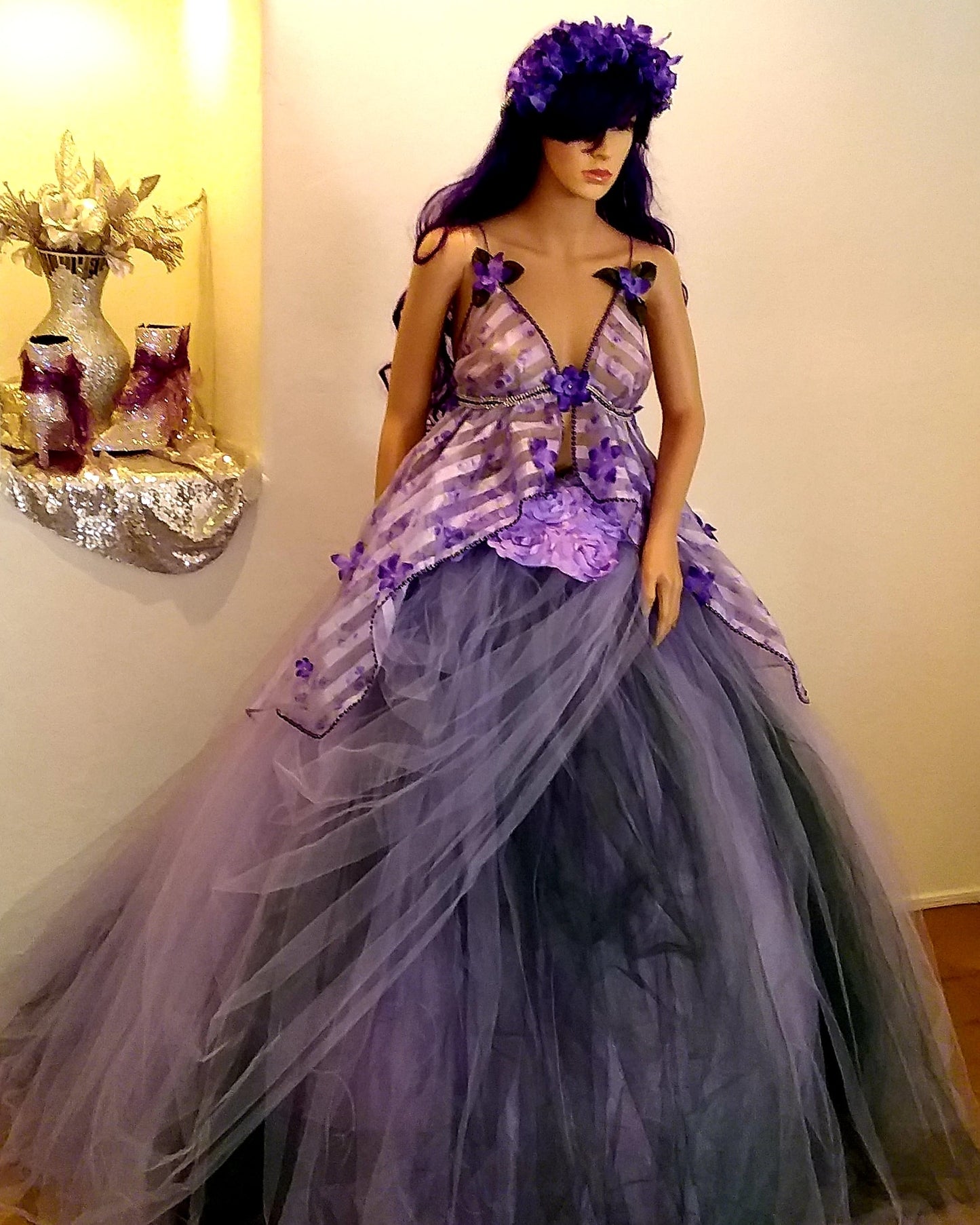 "LEILANI" Lavender & Hunter Green Organza & Tulle Wedding Ballgown Set