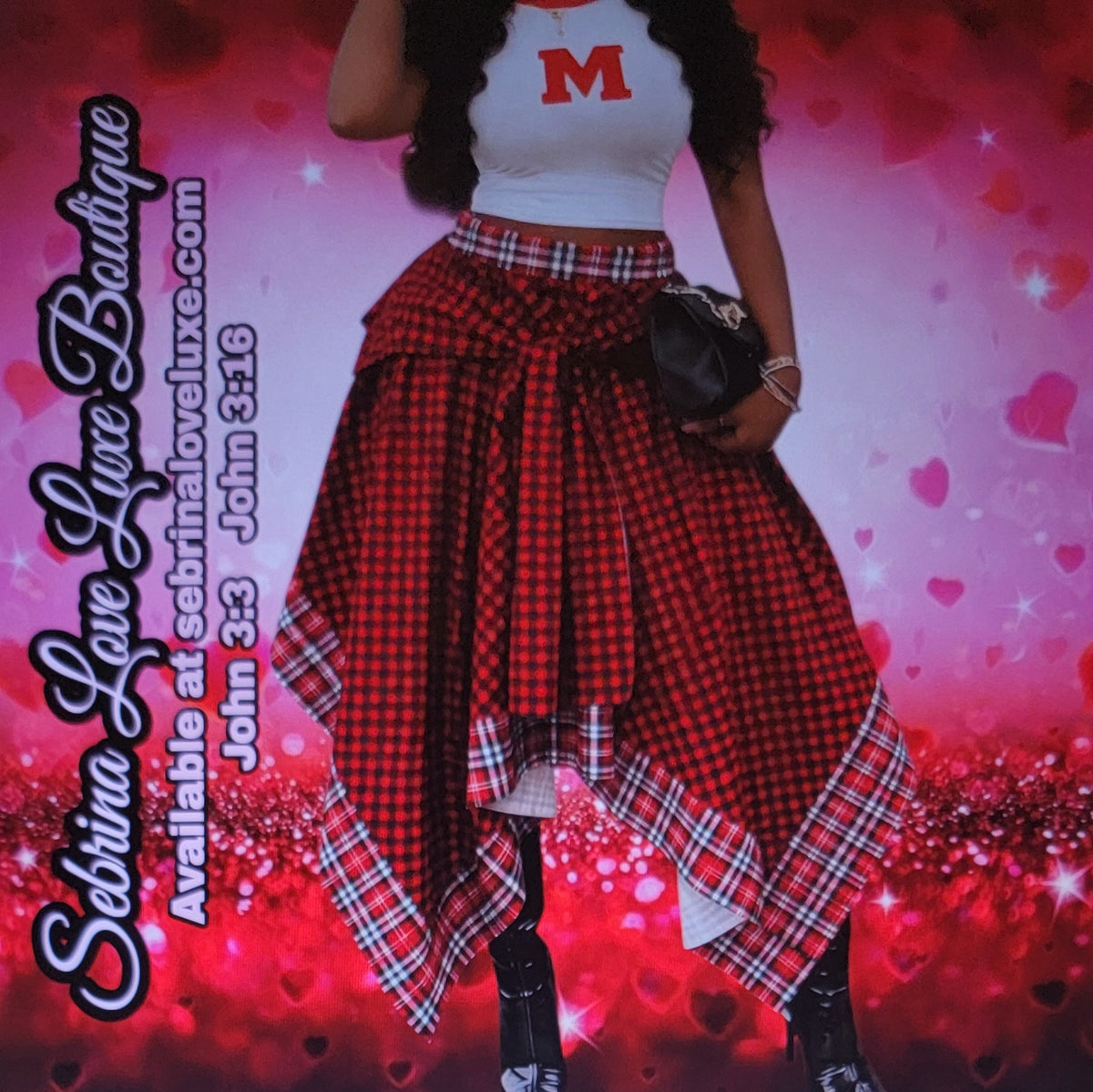 Grunge Goth Red & Black Plaid Asymmetrical Handkerchief Midi Maxi Skirt