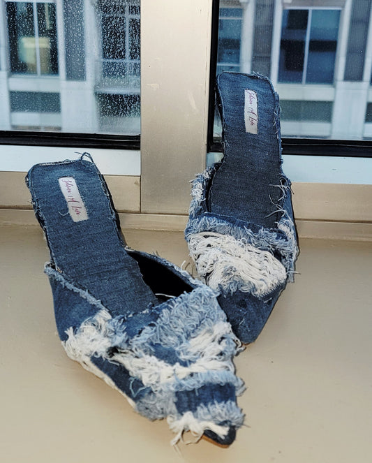 "KIMBERLY ANNE" Denim & Diamonds Crystal Mules
