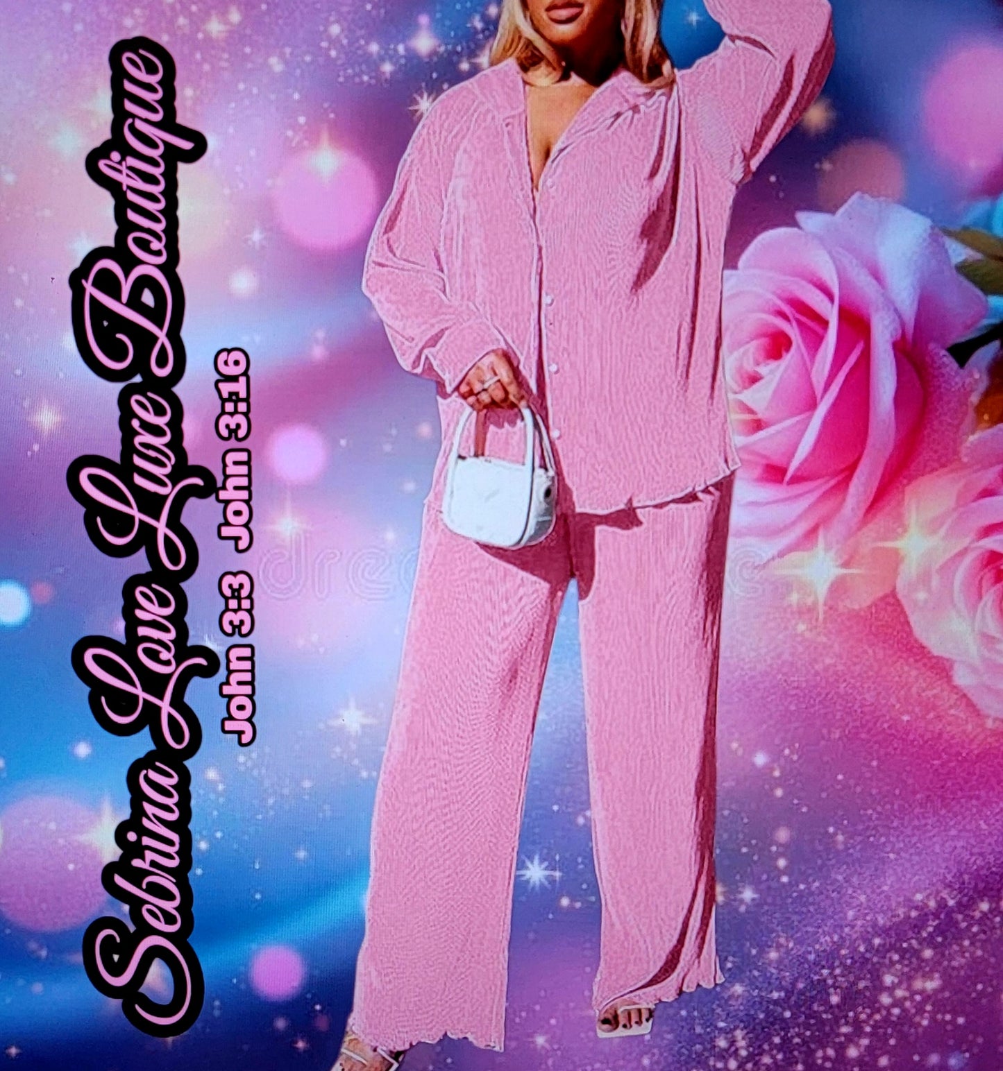 Chic Soft Pink Pleated Tunic Button Closure & Pants Set