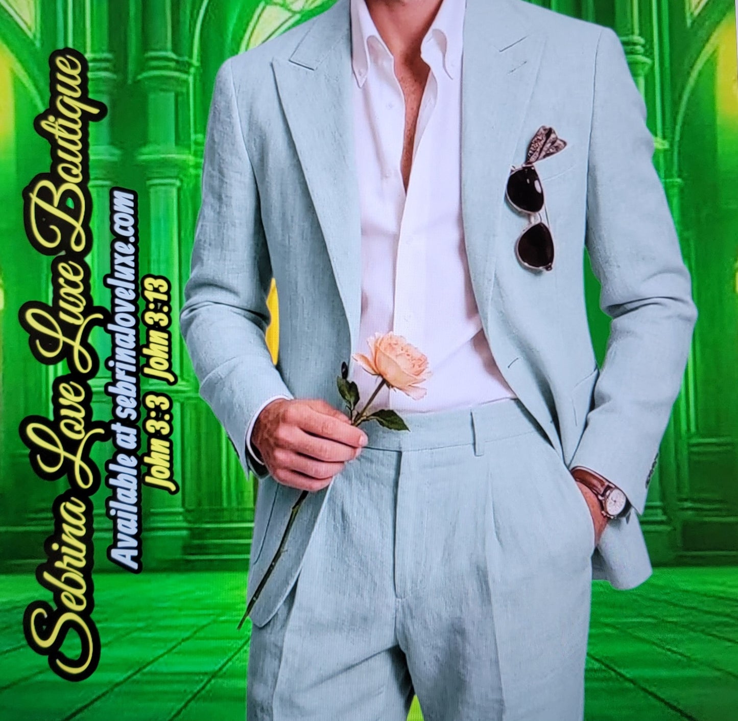 Men's Mint Green 2 Piece Jacket & Pants Suit