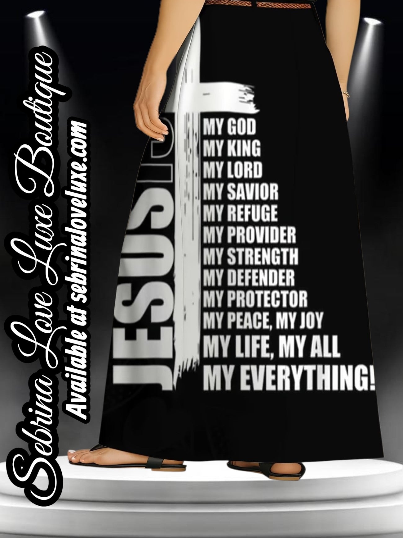 "JESUS" Black & White Inspirational Scripture Maxi Skirt
