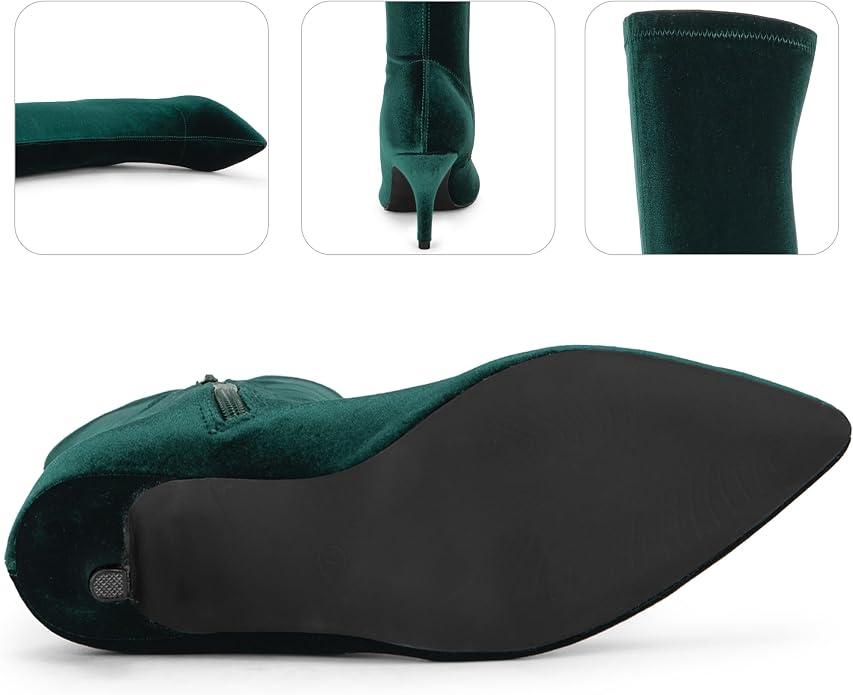 Luxe Deep Hunter Green Stretch Velvet Knee Boots