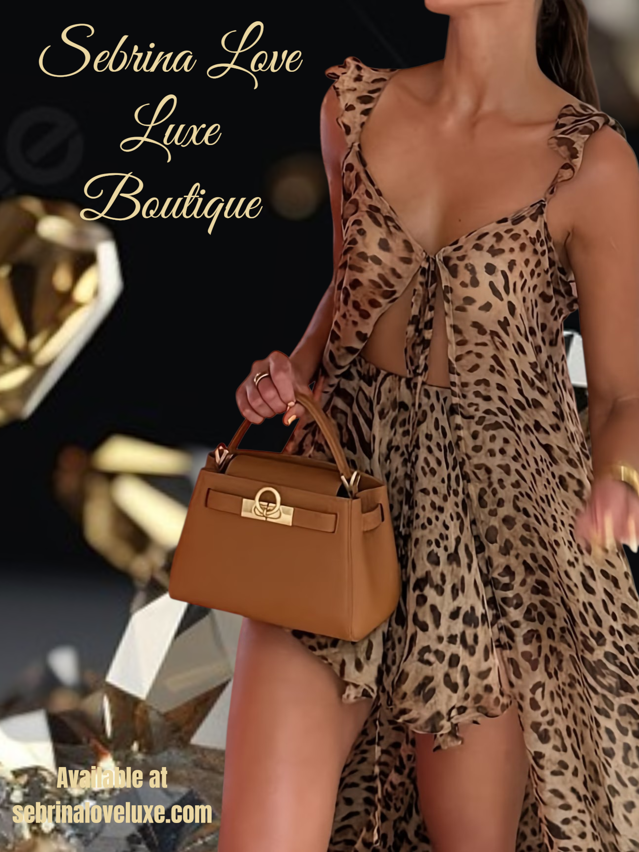 Exotic Flowy Brown & Black Leopard Print 2pc Maxi Top & Floaty Shorts Set