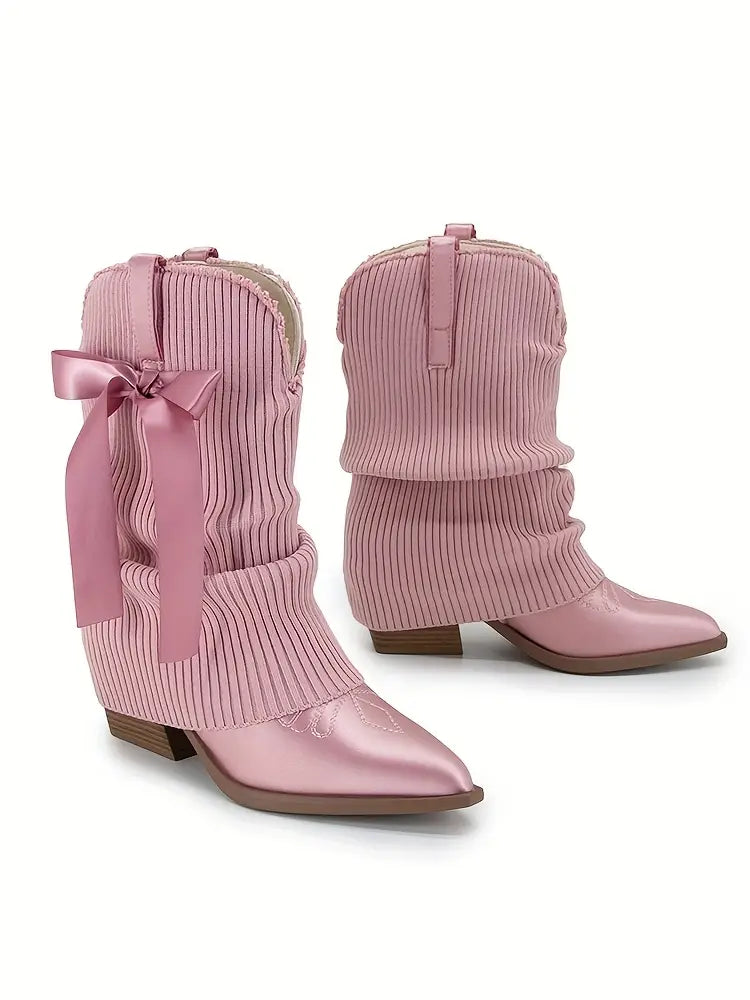 Ballet Inspired Pink Boho Festival Knit Foldover Western Boots