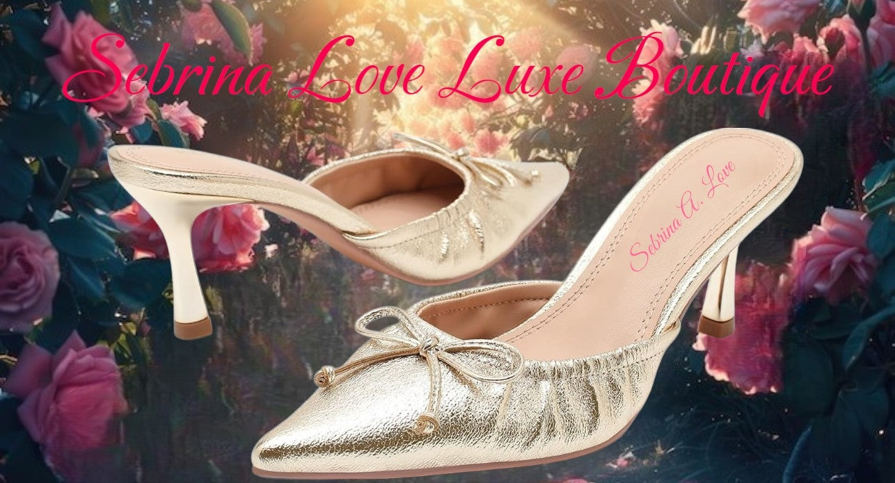 Flirty Romantic Ballerina Inspired Metallic Gold Bow Mules
