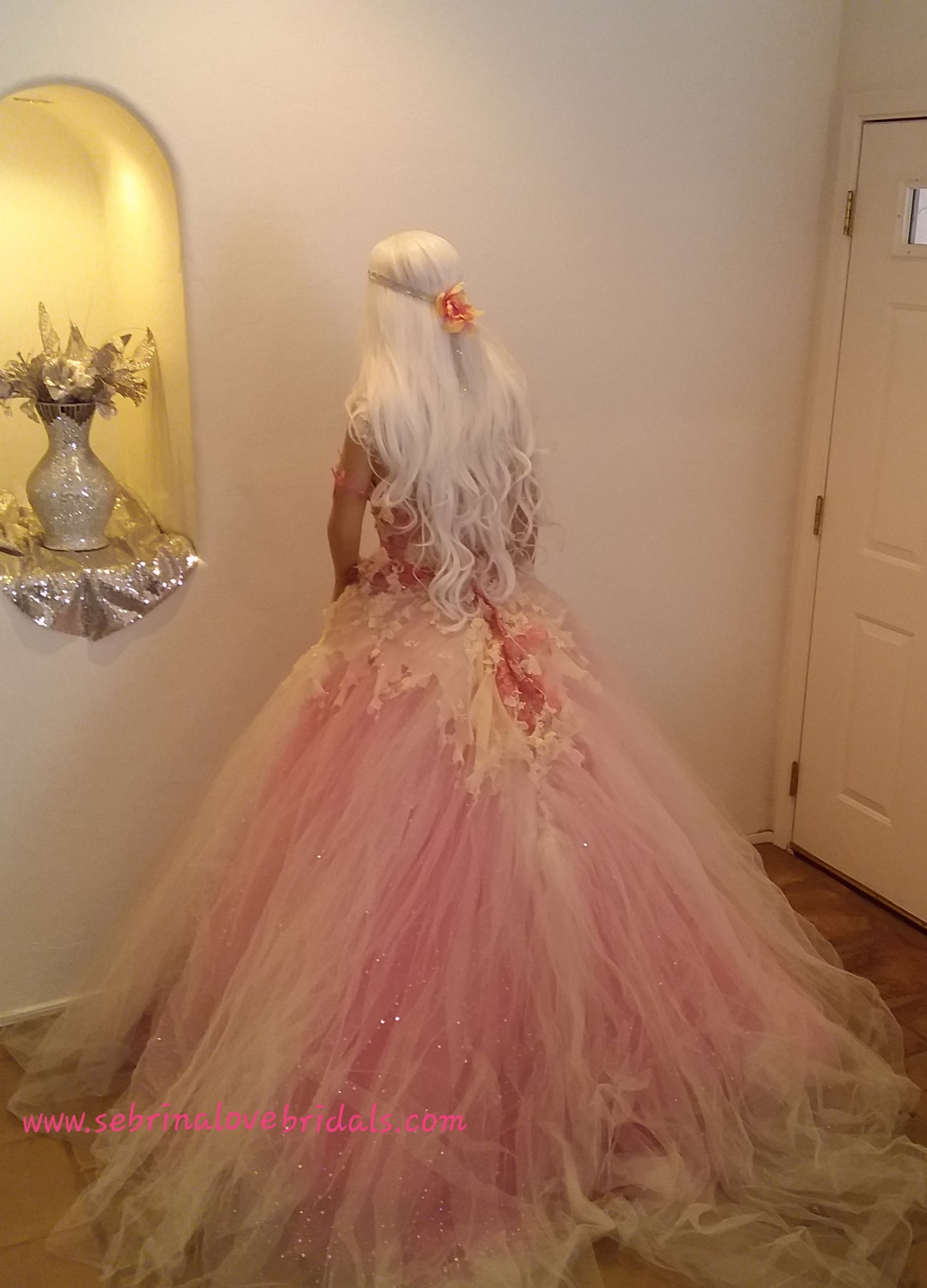 "ELLA" Ivory & Pink Lace & Tulle Wedding Ballgown Set