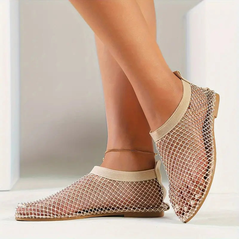 Sexy Rhinestone Nude Mesh Ankle Booties