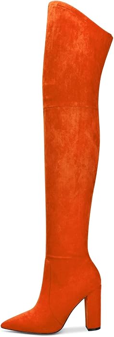 Beautiful Orange Faux Suede Over The Knee Thigh Boots