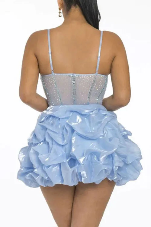 Sexy Light Blue Corset Ruffle Mini Dress
