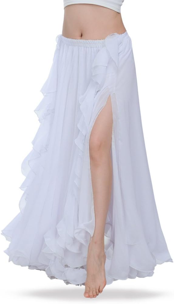 Romantic White Chiffon Ruffled Boho Maxi Skirt