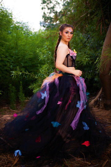 🦋LISA🦋 Custom Order Gothic Romance Black Multicolor Butterfly Lace & Tulle Wedding Ballgown Set