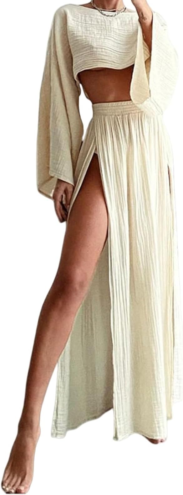 Boho Ivory 2 Piece Crop Top & Maxi Skirt Set