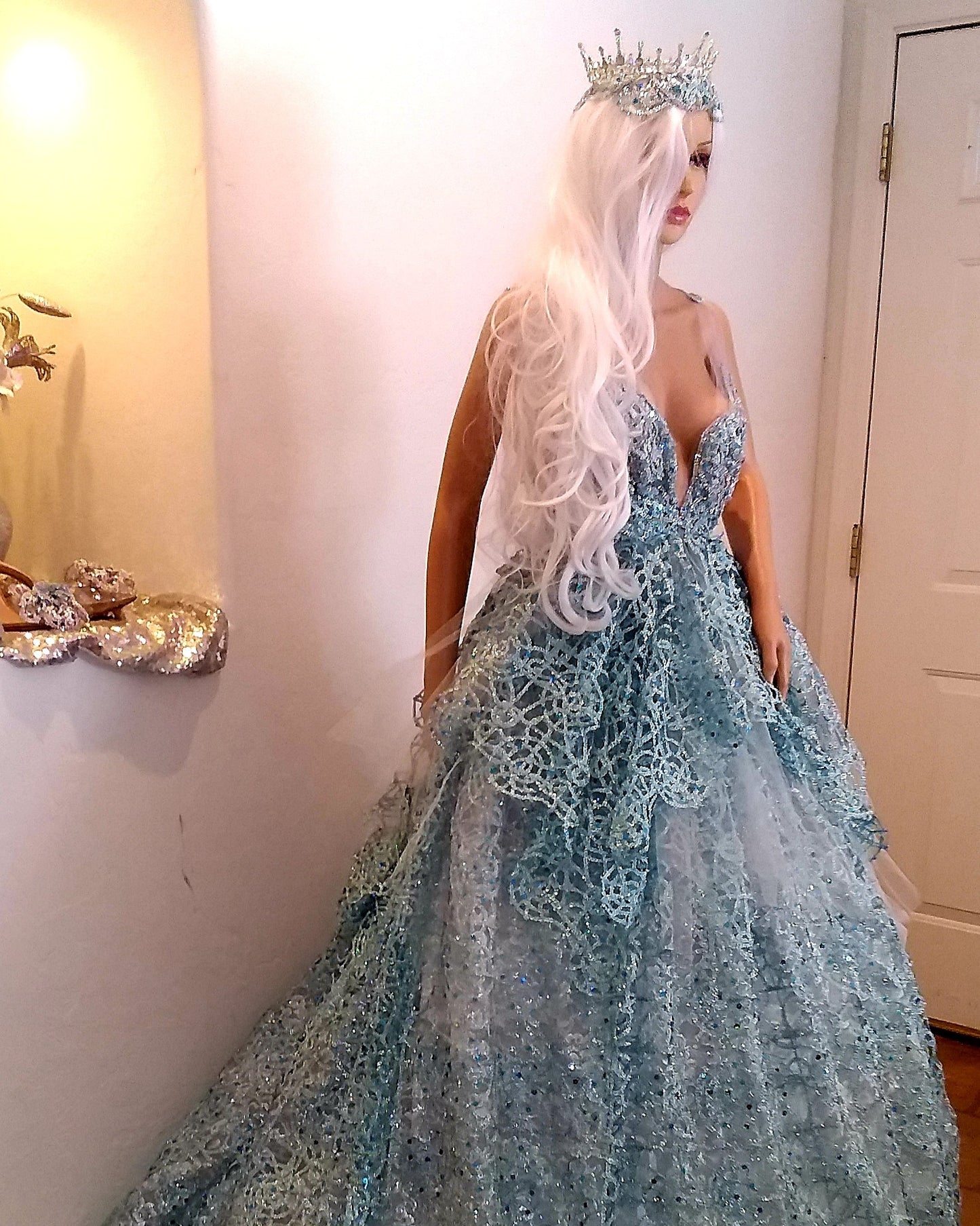 The "AMALI" Ocean Blue Sequin Lace Tulle Wedding Ballgown Set (Custom Order)