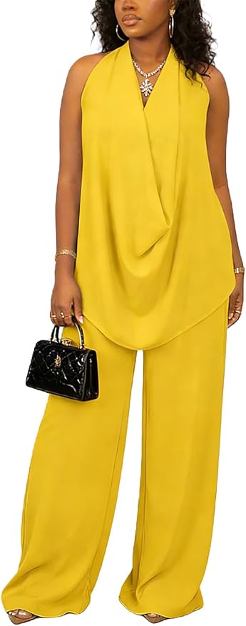 Chic Yellow Gold 2 Piece Top & Pants Set