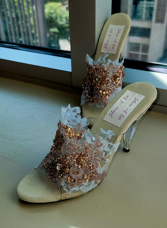 "MAURA" Something Blue Cinderella Inspired Clear Mule Heels