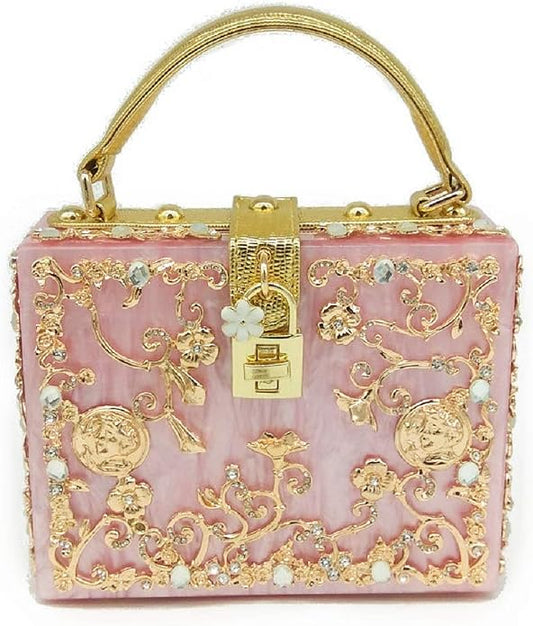 Elegant Pink & Gold Filigree Handbag Clutch Purse