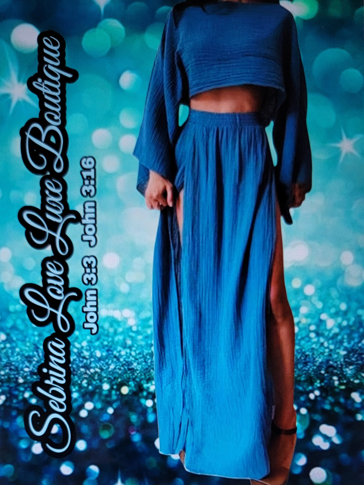 Boho Blue 2 Piece Crop Top & Maxi Skirt Set