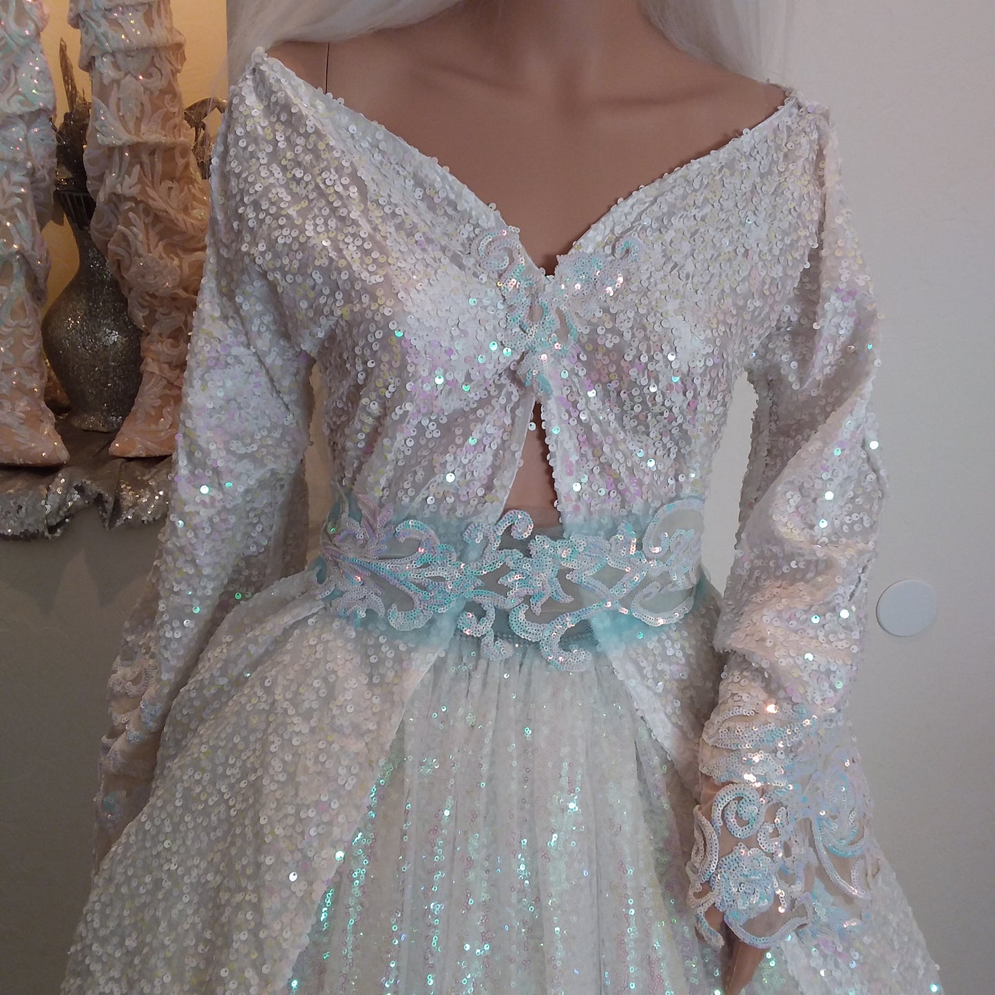 "BELLALUNA" Iridescent White Sequin Wedding Ballgown Set