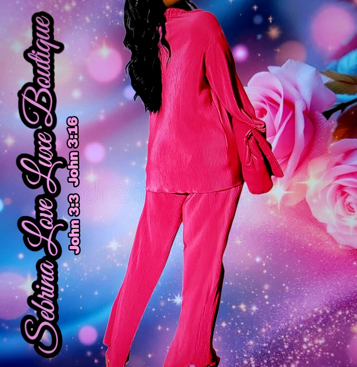 Chic Hot Pink Pleated Tunic Button Closure & Pants Set