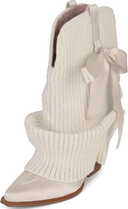 Ivory White Ballet Inspired Boho Festival Knit Foldover Western Boots