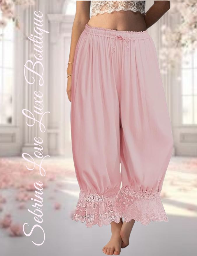 Romantic Victorian Inspired Pink Boho Wide Leg Pantaloon Bloomer Harem Pants