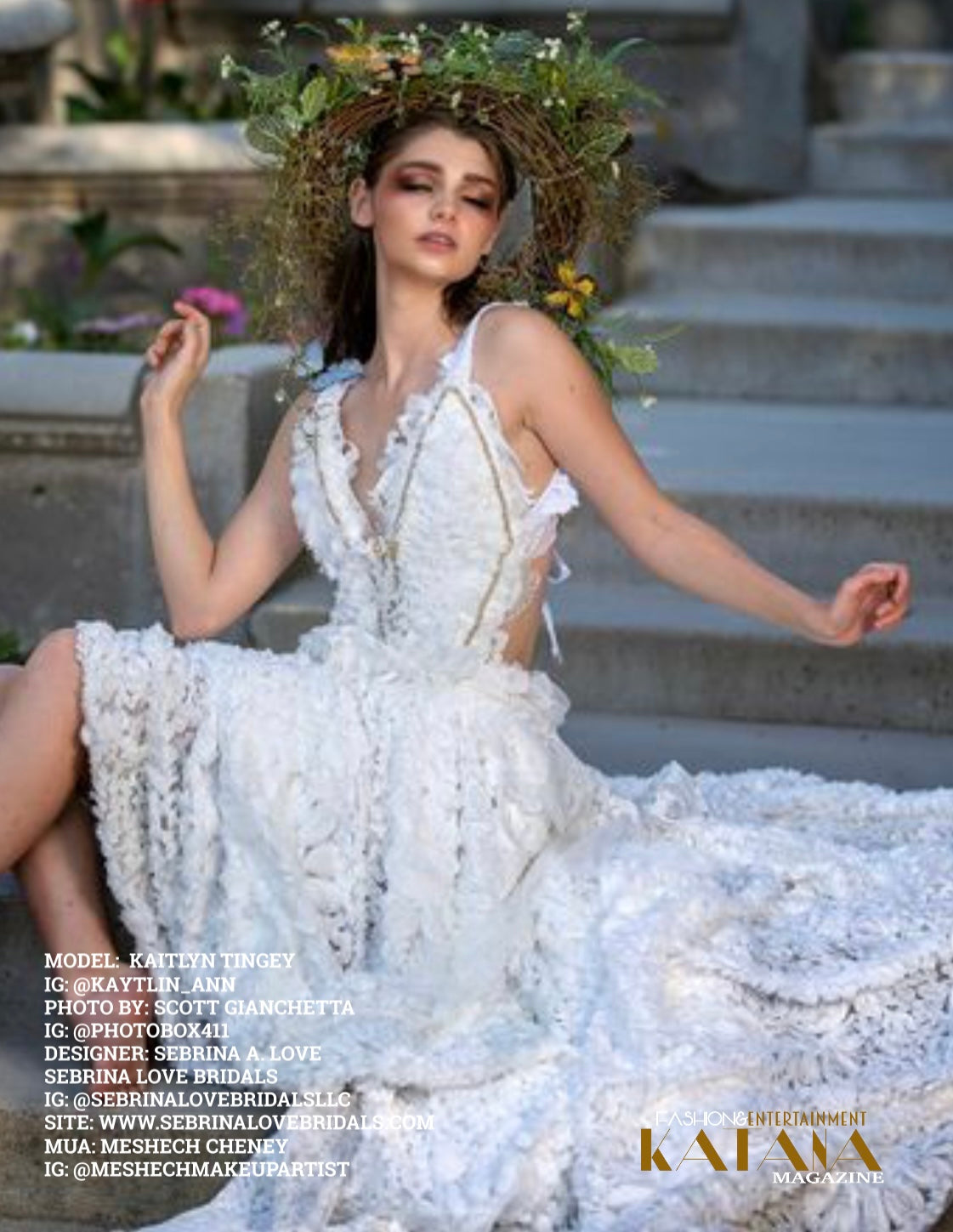 "POSEY" White 3D Chiffon Rosette Crystal Embellished Wedding Ballgown Set