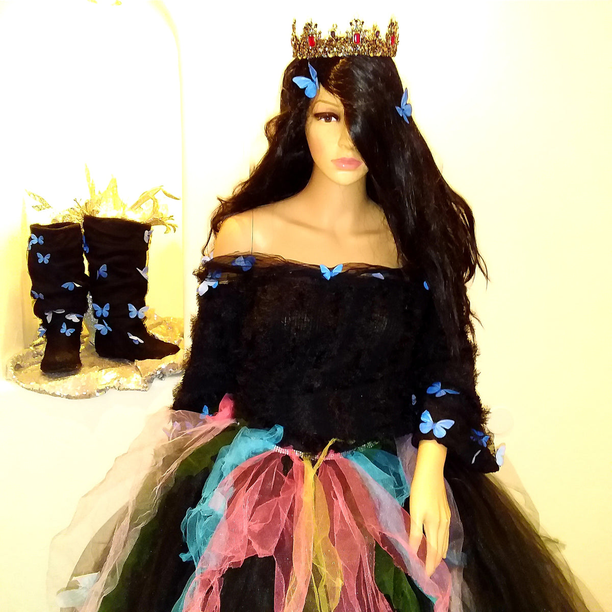 🦋BRANWYN🦋 Custom Order Gothic Romance Black Multicolor Butterfly Lace & Tulle Wedding Ballgown Set