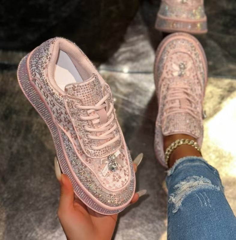 Cute Blush Pink Crystal Rhinestone Bejeweled Sneakers