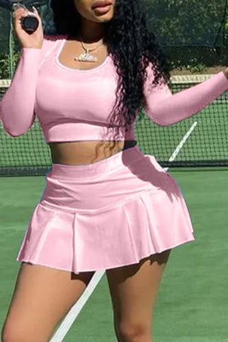 Pink 2 Piece Crop Top & Tennis Skort Set