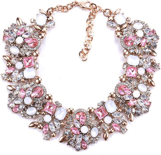 Beautiful pink & White Rhinestone Diamante Silver Color Choker Necklace