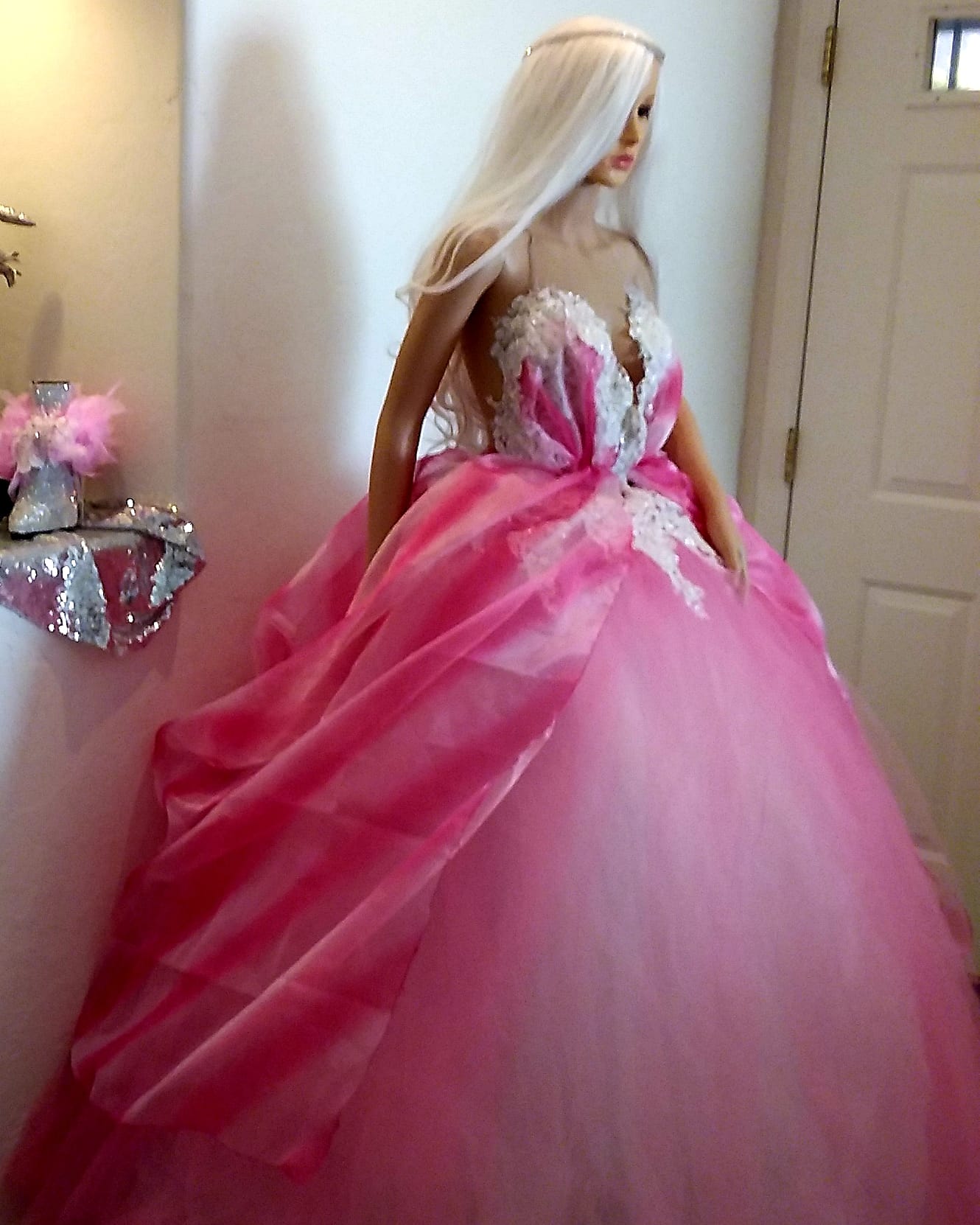 "FARRAH" Pink Tie Dye Organza Wedding Ballgown Set