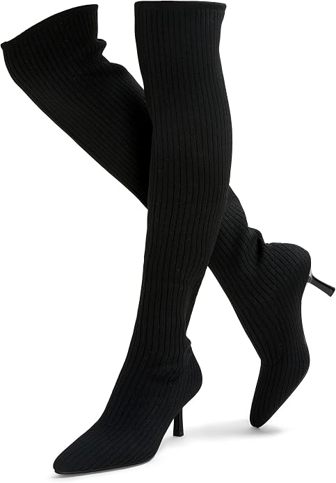 Chic Rich Black Sweater Knit Thigh Boots